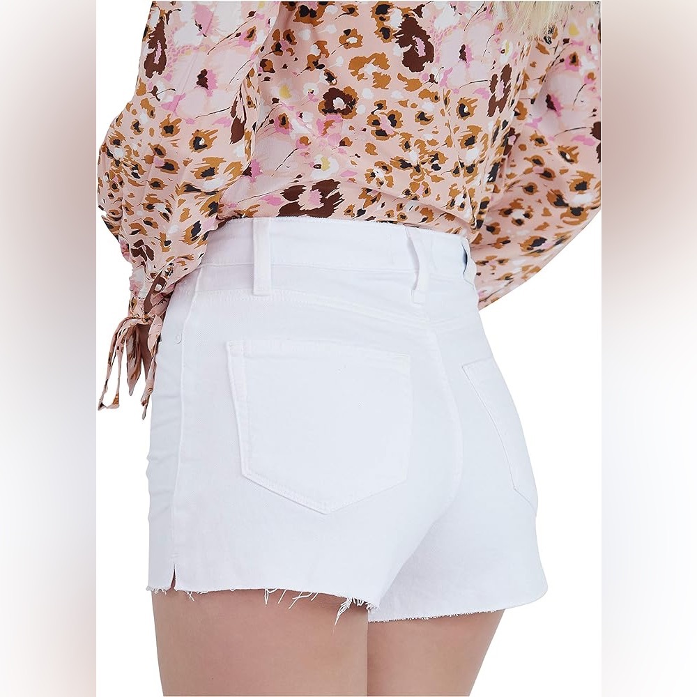 Women's PAIGE Margot Mid Thigh Denim Short Raw Hem Crisp White Size 34 NWT